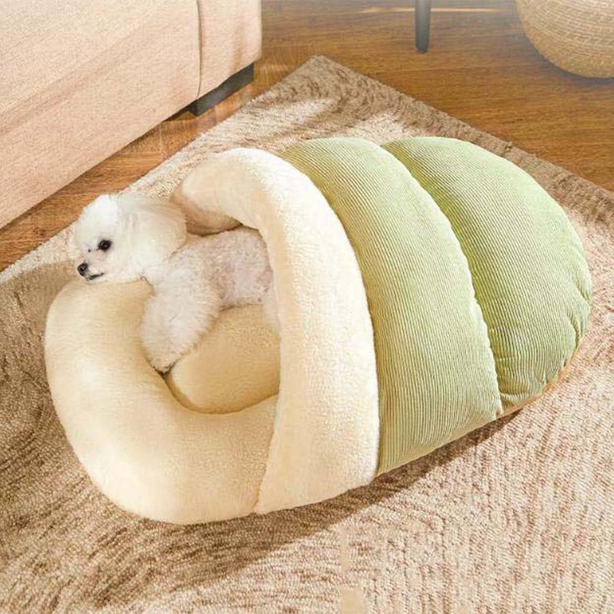 Niche pour animal domestique vert en taille M : lit confortable lavable pour chat et chien