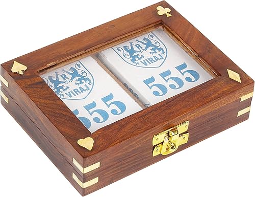 Miniatura 2 de IBLAY Caja de madera hecha a mano para naipes - Funda transparente para naipes