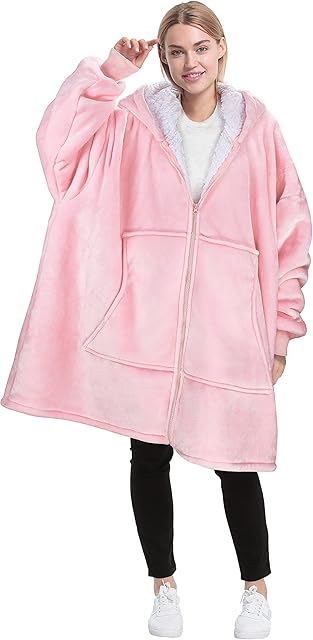 Catalonia Classy Full Zipper Oversized Hoodie Blanket, Cozy Gifts, Wearable Sherpa Blanket, Super Soft Warm Portable Pullover, Comfortable Giant Hoody Travel Pillow Sweater Adults Men Women