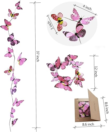 Miniatura 2 de Guirnalda de mariposa artificial, enredaderas decorativas de mariposa falsas, decoración colgante de mariposa única en 3D para pared del hogar,