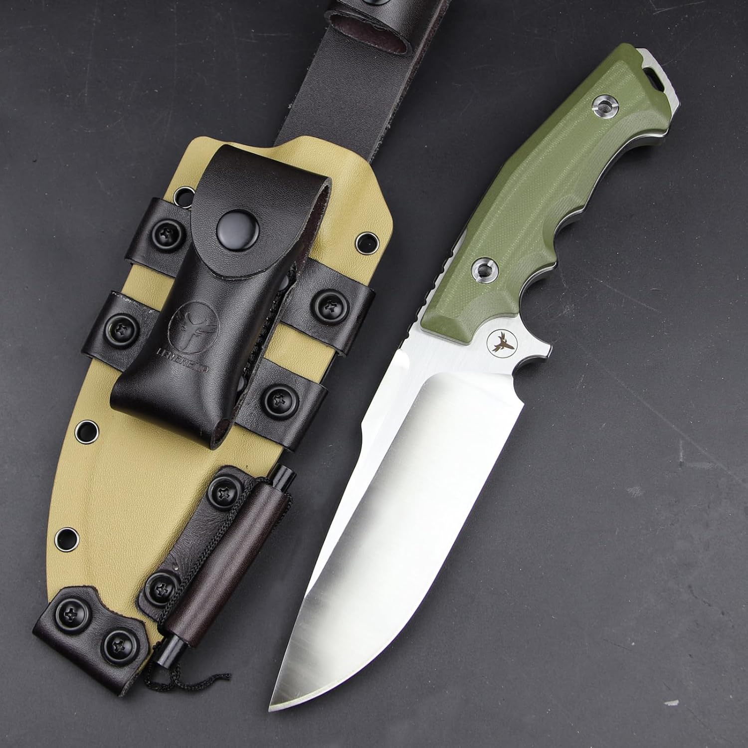 LENGREN【Tank 12 Inches 7.8MM THK Full Tang Heavy Fixed Blade Multifunctional Tactical Knife Sleipner Steel G10 Handle Kydex Sheath And Magnesium Rod For Camping Hiking Hunting (White)