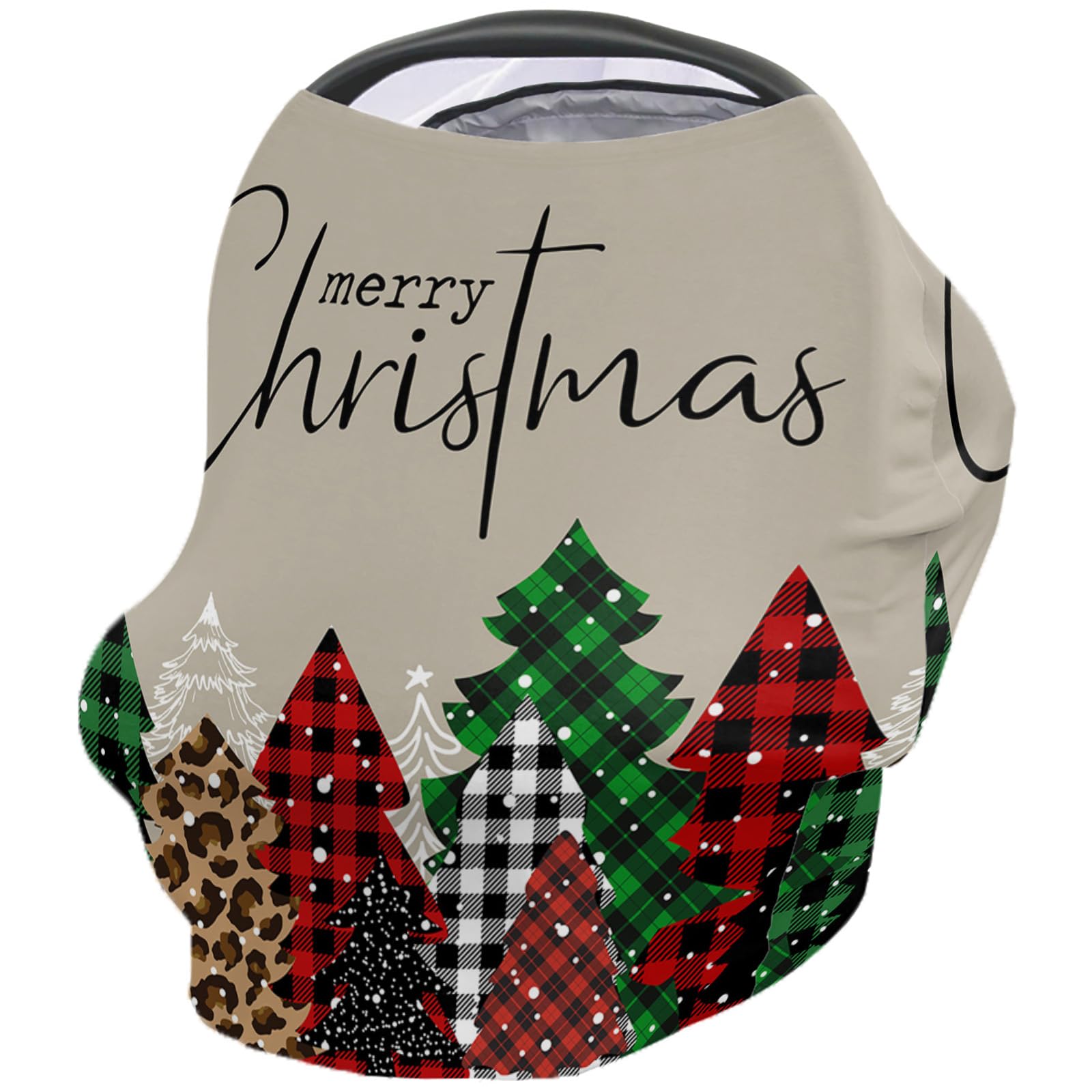 Nursing Cover for Breastfeeding Scarf, Christmas Green Plaid Leopard Print Xmas Tree Baby Car Covers Super Soft Multi Use for Canopy Shopping Cart Cover Blanket Stroller Cover