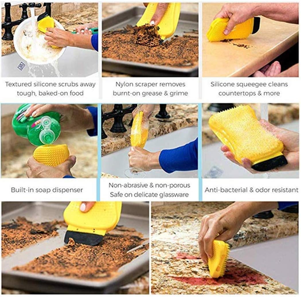 2PCS Silicone Sponge Multi-Purpose 3 in 1 Household Dish Scrubber Dish Brush