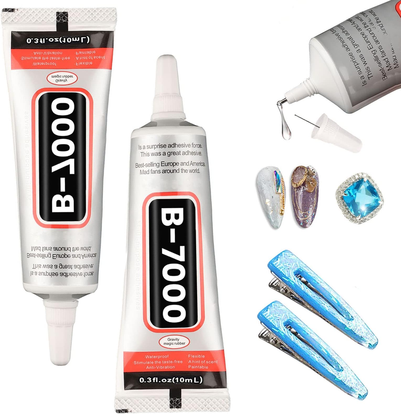 B7000 Glue, 2PCS 10ML Super Glue Transparent Paste Adhesive MOHEGIA Multi-Function Repair Glues Suitable for Phone Jewelry Glass Wood Metal Fabric