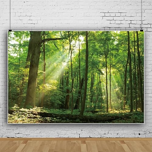 Miniatura 2 de Telón de fondo de bosque pacífico de 10 x 8 pies para fotografía, árboles verdes, fondo de sol para camping, suburbios, picnic, fiesta, decoración