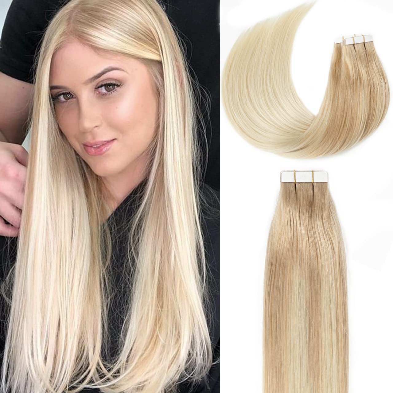 22 Inch Tape-In Human Hair Extensions 20 Pieces 50 Grams Straight RUNATURE Black Ombre Human Hair Tape in Extensions 20 Inch  main image 4