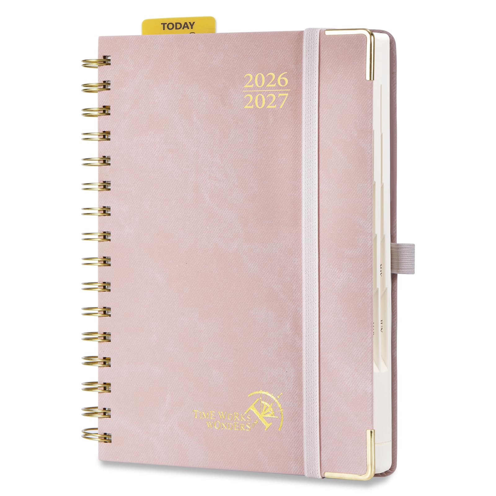 POPRUN Agenda giornaliera 2026-2027, una pagina per giorno, calendario 15,2 x 21,6 cm | Agenda accademica 2026-2027 (26 luglio-27 giugno), agenda oraria con tasca interna, copertina rigida a spirale, rosa