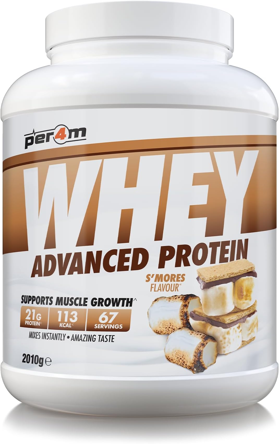 Per4m Whey Protein Powder | High Protein Shake for Muscle Growth & Recovery | Low Sugar Gym Supplement | Sports Nutrition Drink + Amino Acids (2010g, S'Mores)