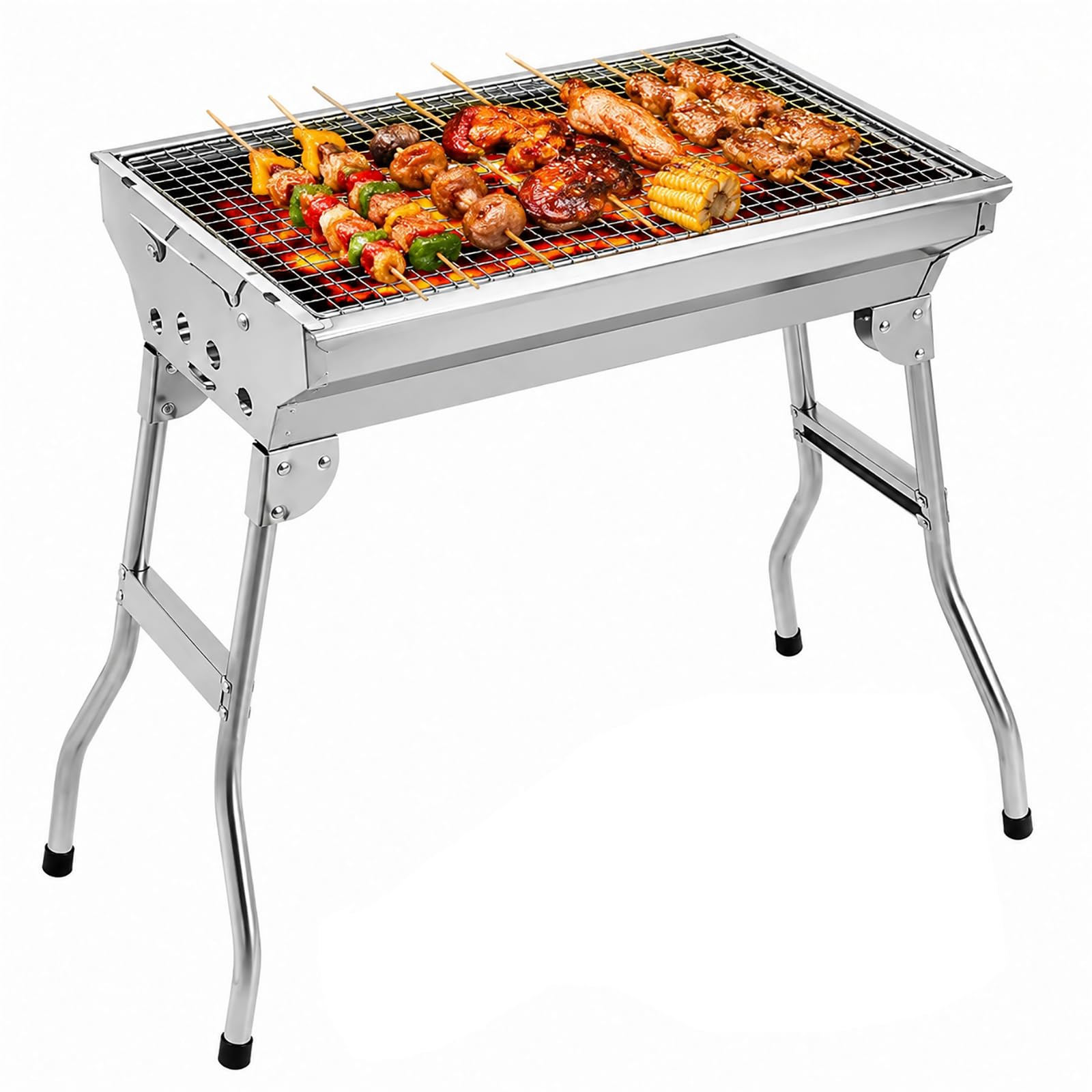 Barbecue charbon portable inox à double ventilation pour gril