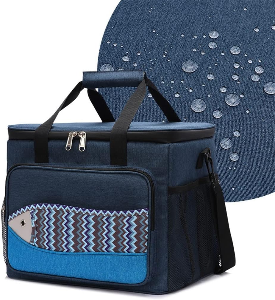 Fish Pattern Small Ice Pack Lunch Box Bag Insulation Waterproof Portable Outdoor Multifunctional Picnic(30x22.5x36.5cm)