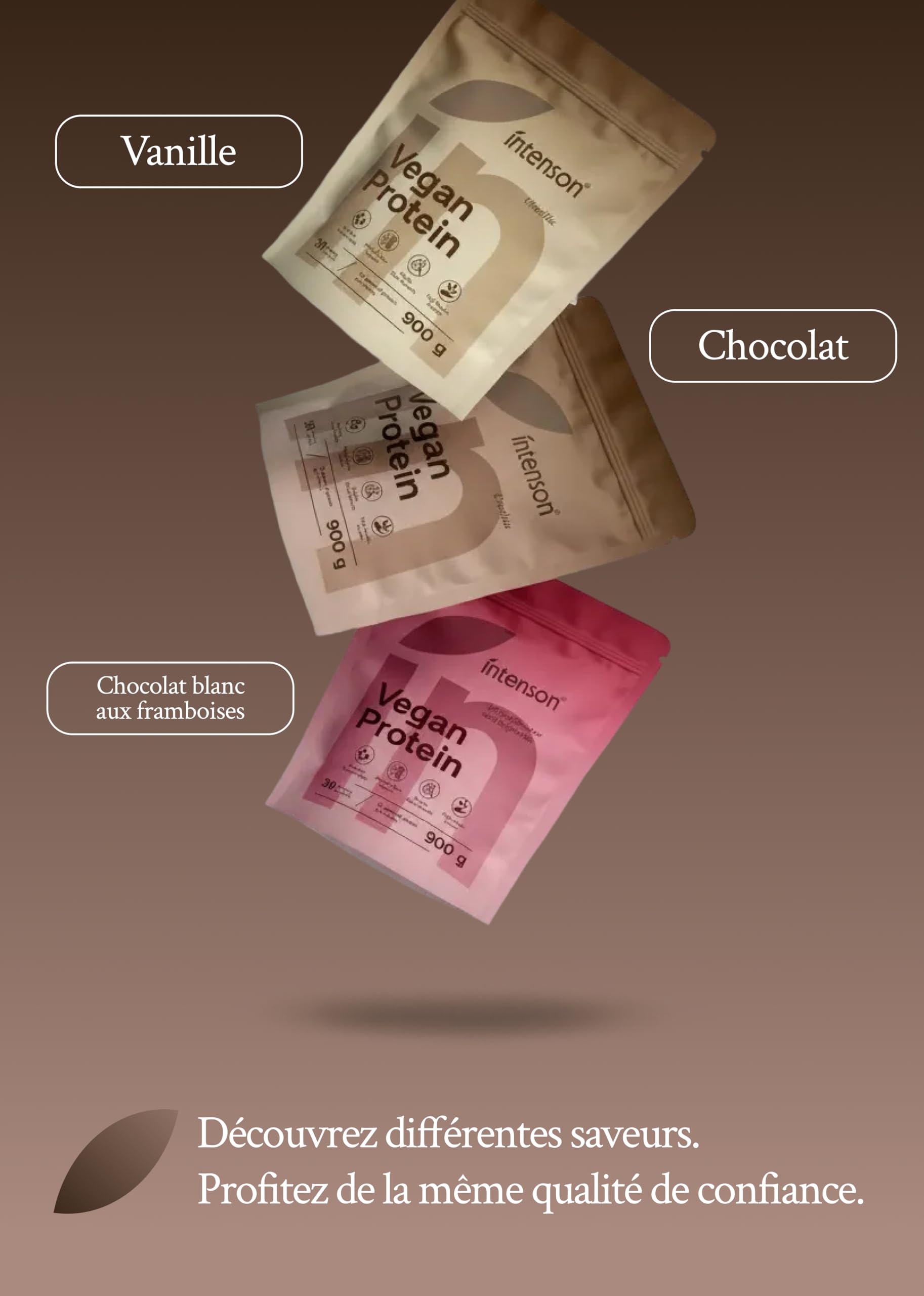 Intenson Vegan Protein Powder Chocolat, 900 g, 21 g de Protéines par Portion, 30 Portions, Mélange Pois & Chanvre, 100% Végétal, Sans Lactose, Sans Gluten, Sans Sucre, Formule Clean