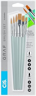 CIS Graf Brush Set Pincel Artístico, Blister c/6 unidades (3 redondos 4, 6 e 8 e 3 chatos 6, 12 e 18), 52.7425, Cinza