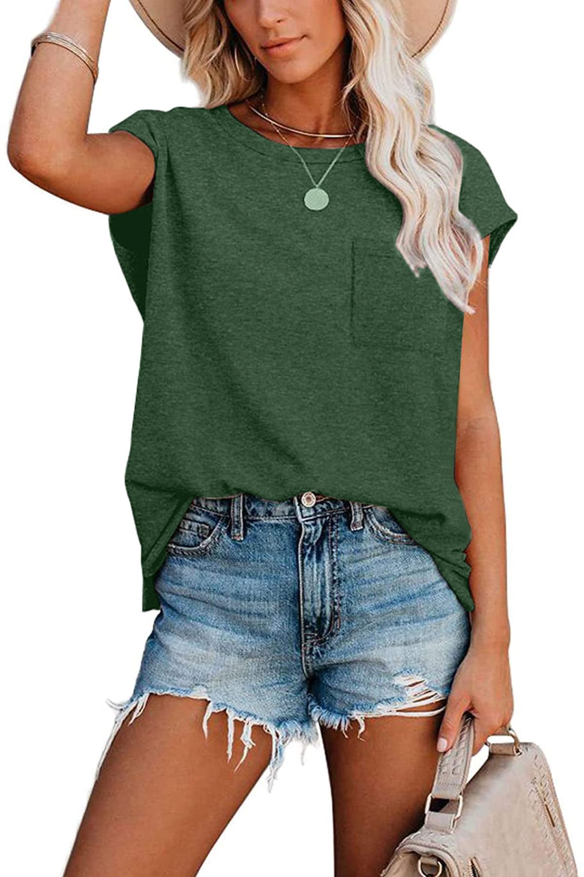 CNFUFEN Short/Long Sleeve T Shirts for Women Fashion Casual Summer Lightweight Solid Trendy Tops
