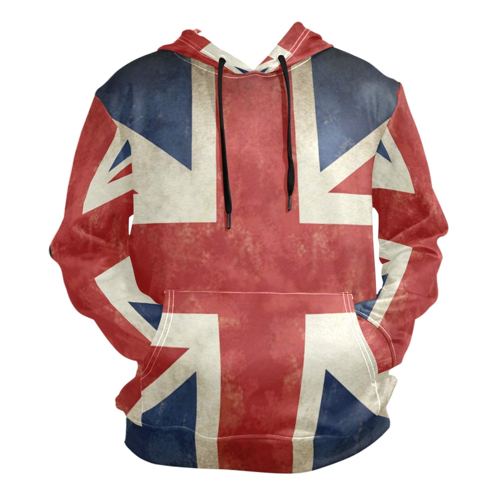 PUXUQU Mens Hoodie Sweatshirt Vintage Britain UK British Flag Long Sleeve Pullover Hooded Hoody with Pockets Multicoloured
