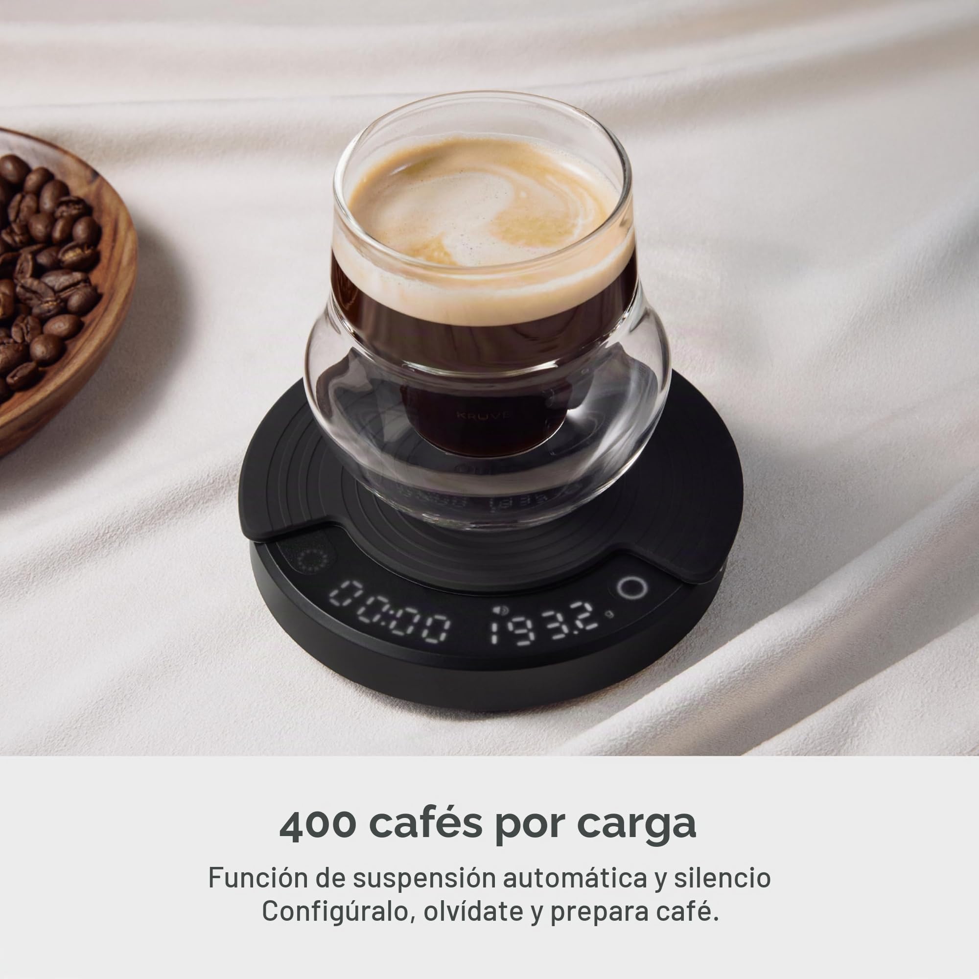 OutIn Claro Báscula Portátil para Café, Medición 2 kg/0,1 g de Alta Precisión, Modo Pour Over con Temporizador, Recargable con Bolsa Protectora