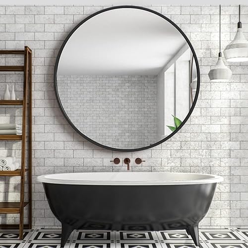 Miniatura 11 de Espejo redondo dorado de 42 pulgadas, espejo de baño circular grande para pared, marco de metal moderno, espejo de tocador de gran tamaño para baño