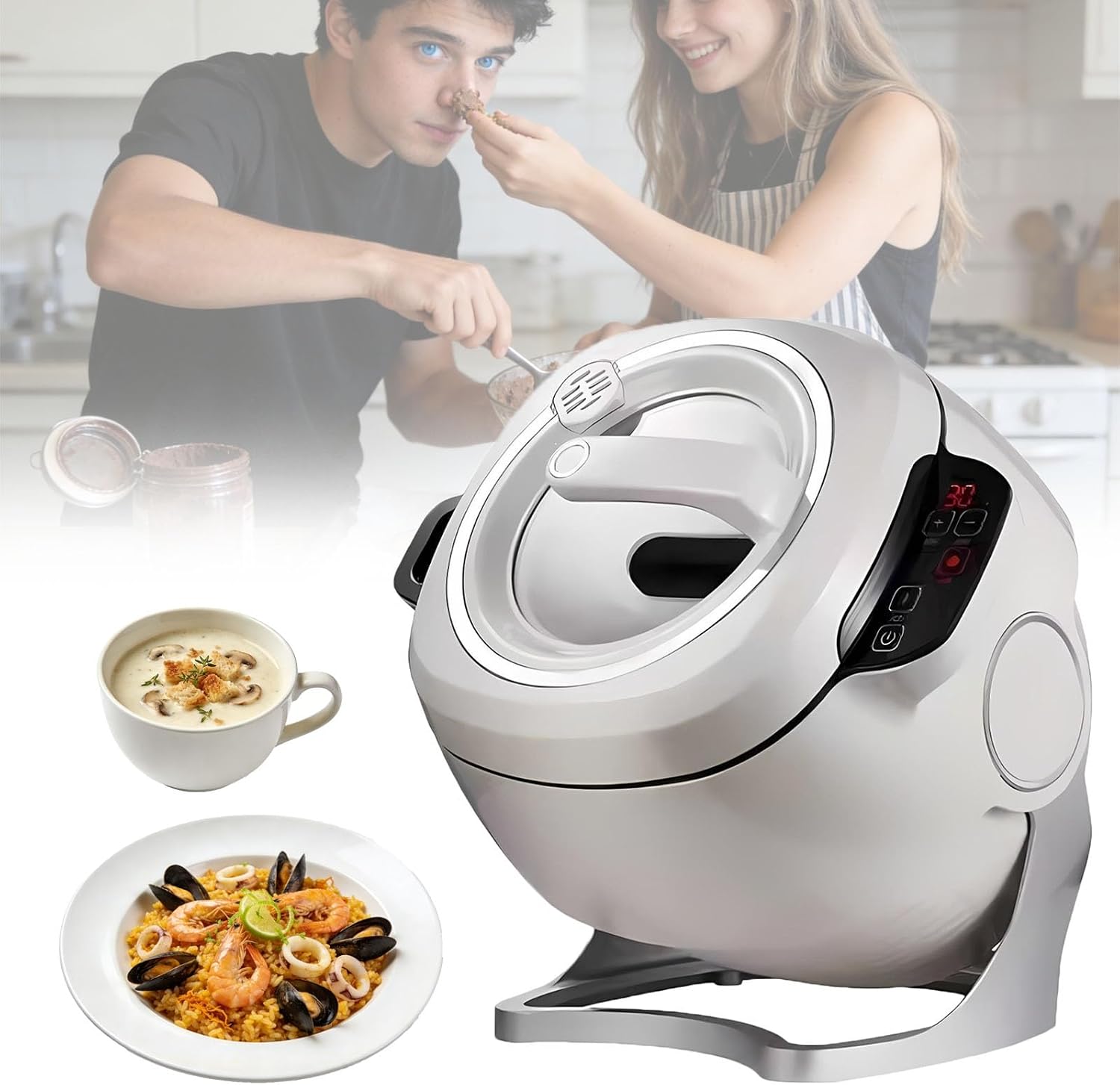 Automatic Cooking Wok 6L, Multifunction Stir Fry Machine for Rice Stew and Everyday Kitchen Cooking