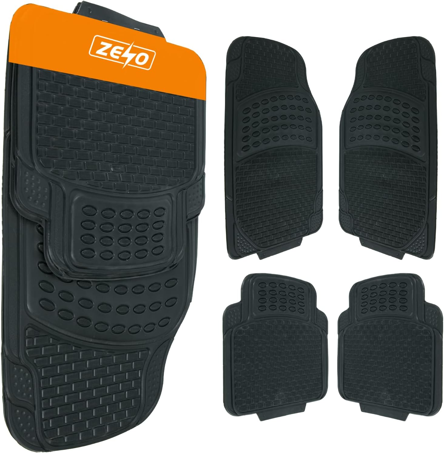 ZENO Universal Rubber Car Mats 4 Piece (Front + Rear) NonSlip Car