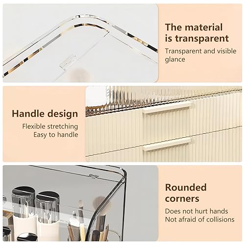 Miniatura 5 de DASITON Caja de almacenamiento de dos capas a prueba de polvo, soporte para brochas de maquillaje, caja de almacenamiento de escritorio de gran