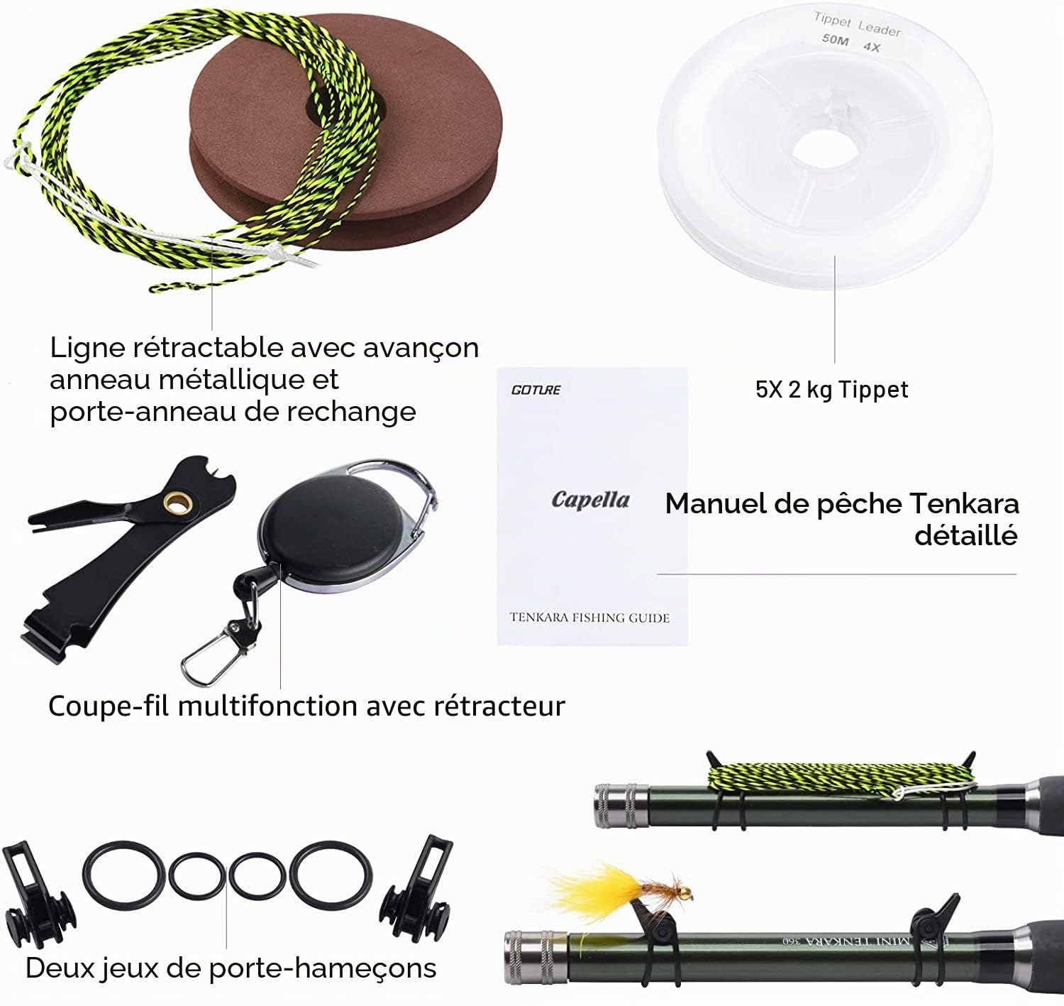 Goture Kit de pêche Tenkara 30T en Fibre de Carbone Portable 3,6 m