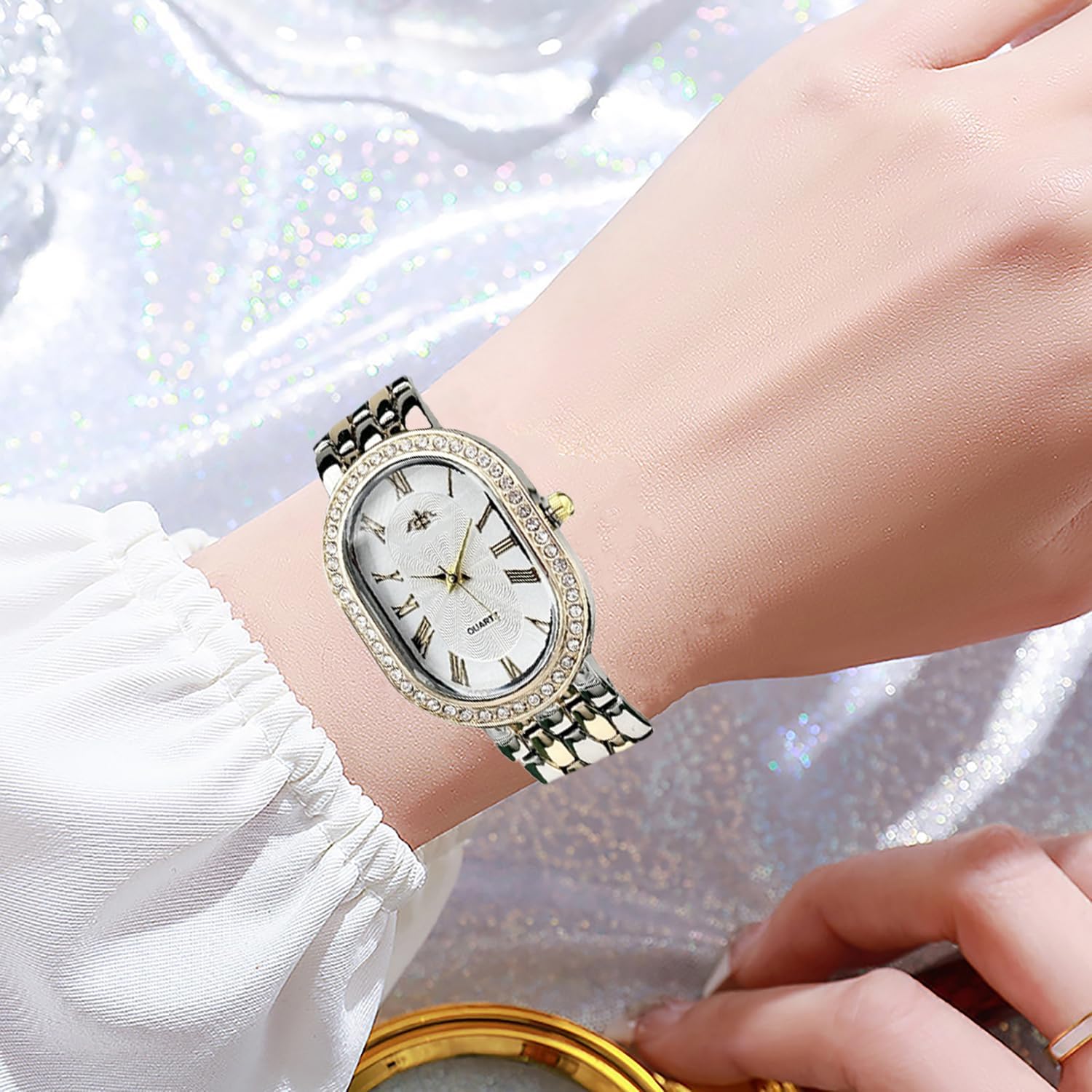 VILKFY Women Vintage Gold Rome Watch Oval Case Adjustable Stainless Steel Watch Band Waterproof Analog Quartz Watch - Image 6