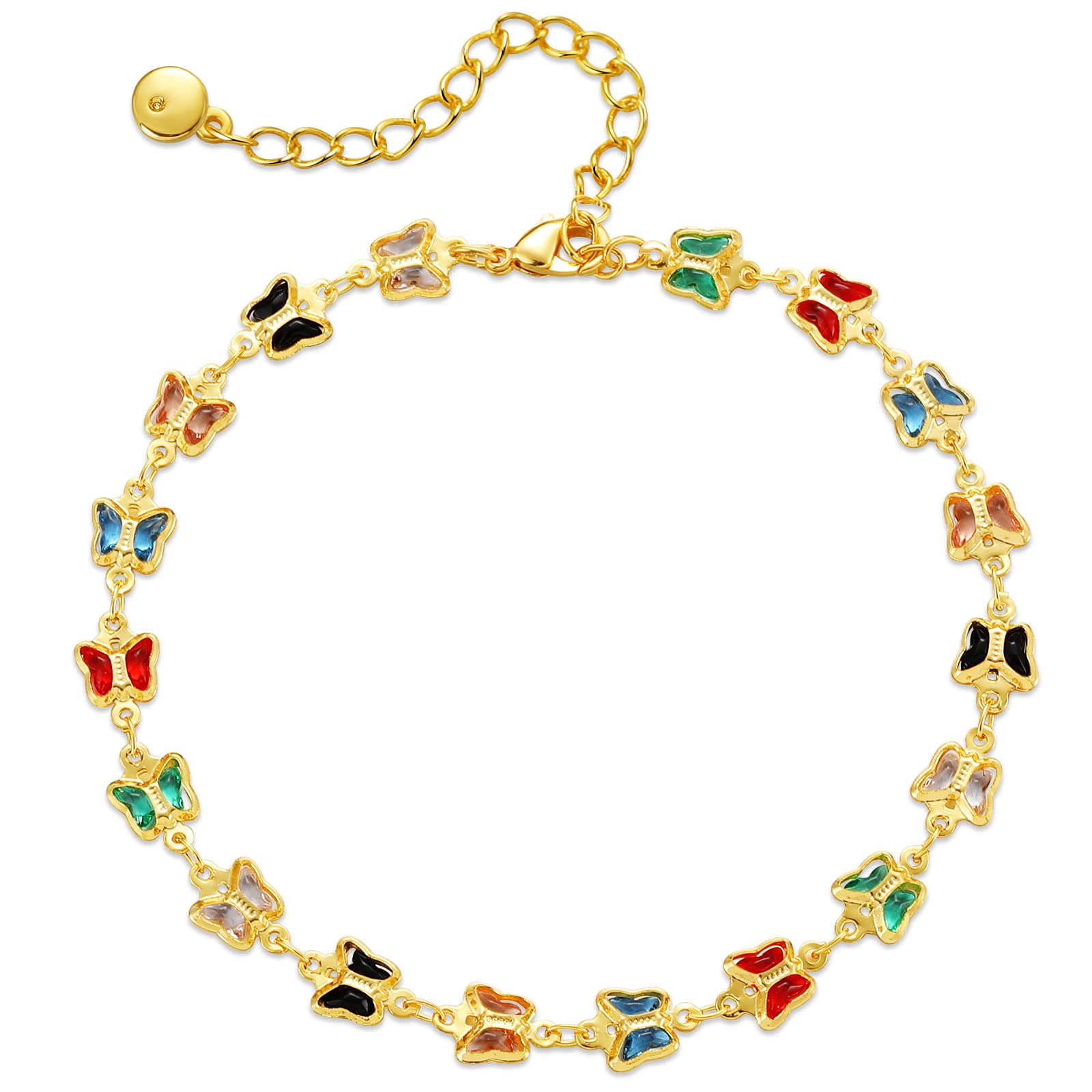 Yumikoo Colorful Butterfly Anklet for Women, Gold Summer Ankle Bracelet