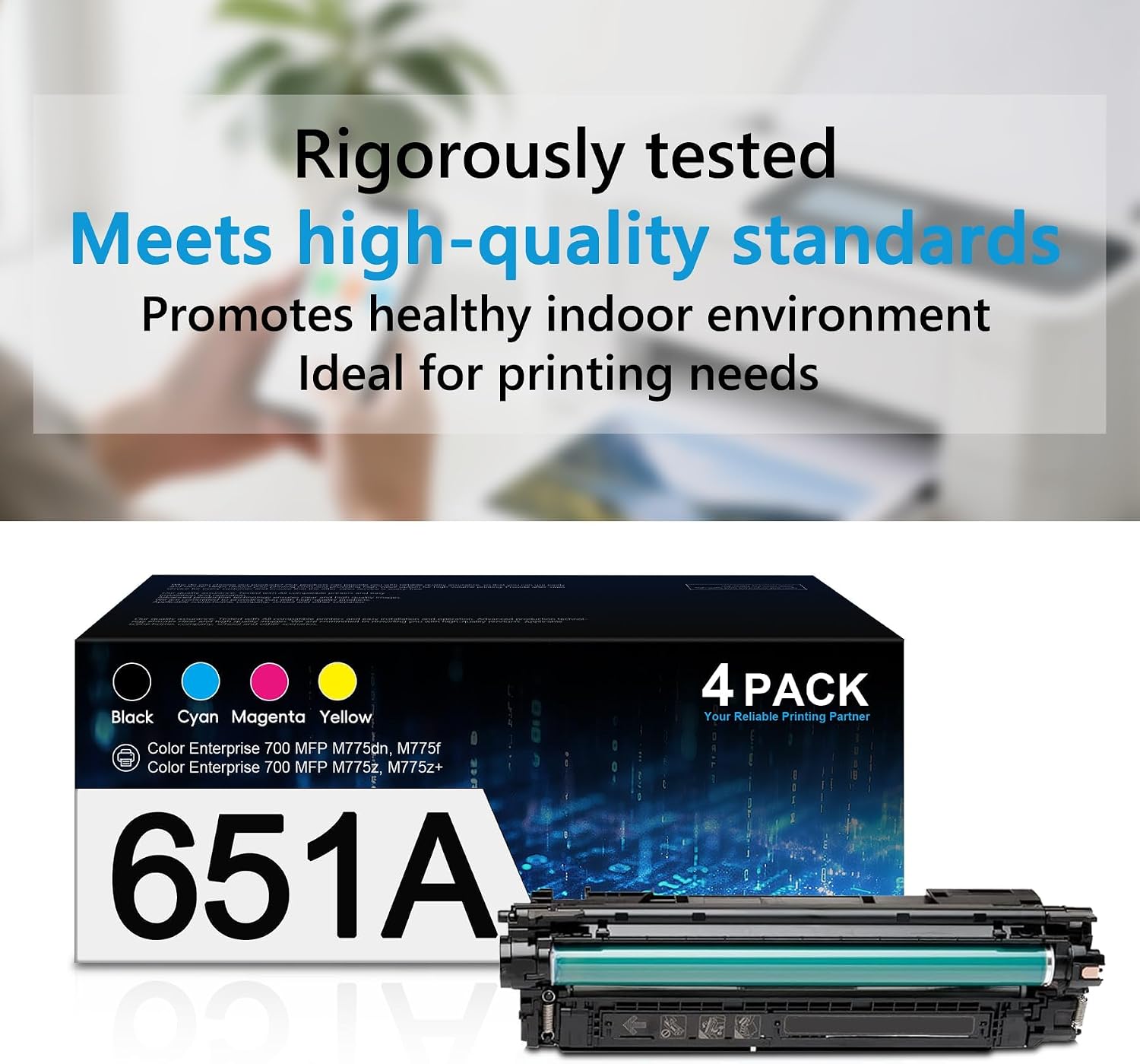 651A Toner Cartridge Set Replacement for HP 651A CE340A CE341A CE342A CE343A Toner Compatible with Laser Enterprise 700 Color MFP M775dn M775f M775z M775zm M775z+ M775fm Printer Ink(4Packs,BK/C/M/Y)