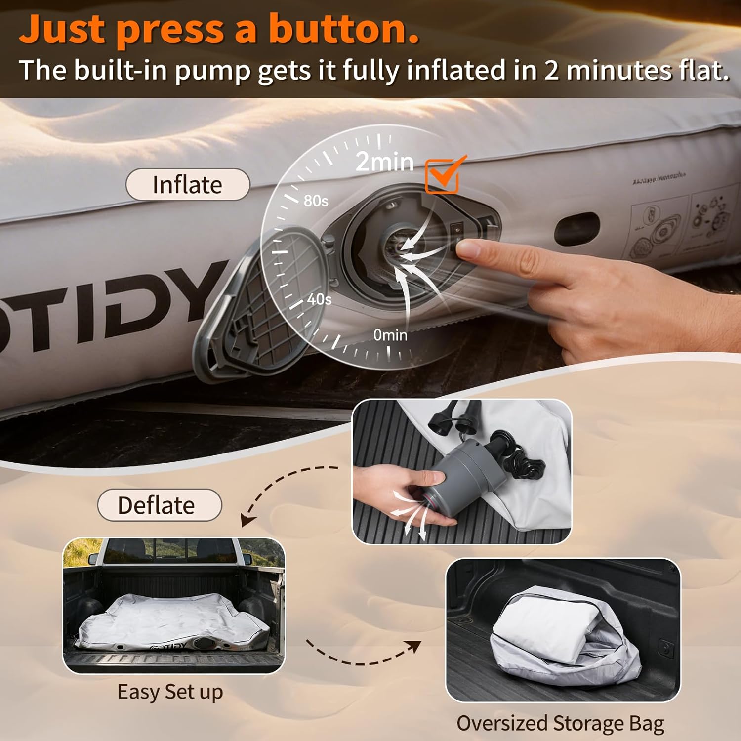 Truck Bed Mattress 5-5.5ft for Mid-Size Pickup, Fabric Texture Truck Bed Air Mattress Customized for Tacoma, Gladiator, Colorado, with Detachable Air Pump, for Truck Bed Camping, Road Trips & Travel