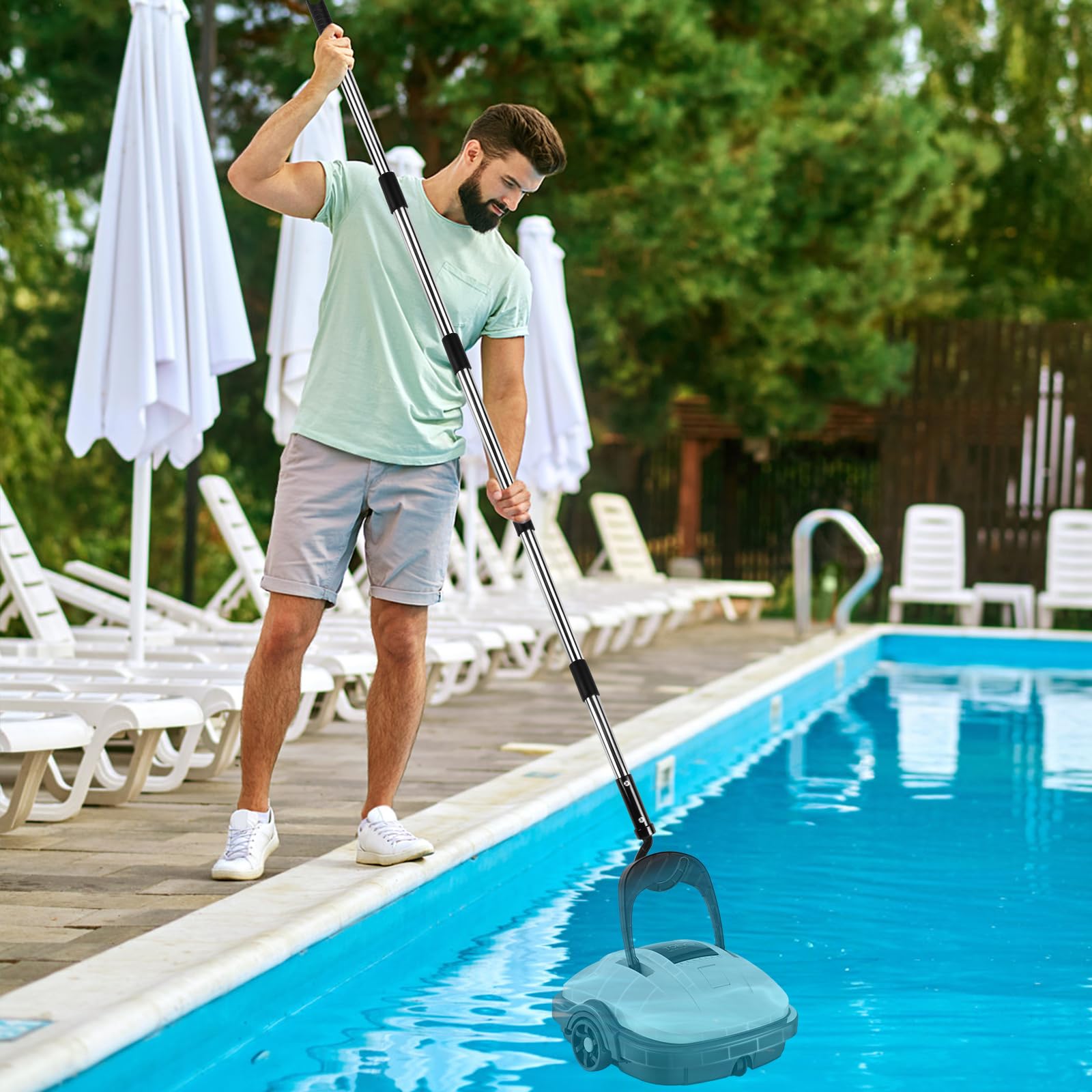 Crochet Robot Piscine 148 cm Crochets Perche Piscine Crochet pour Aspirateur de Piscines, Bouée, Panier Filtrant