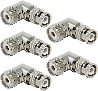 BNC Male to UHF Female 90 Degree, 5-Pack RFAdapter BNC Male to UHF Female Adapter Elbow, Coax Coaxial Connector Coupler for Radio, Handheld, Antenna, Scanner