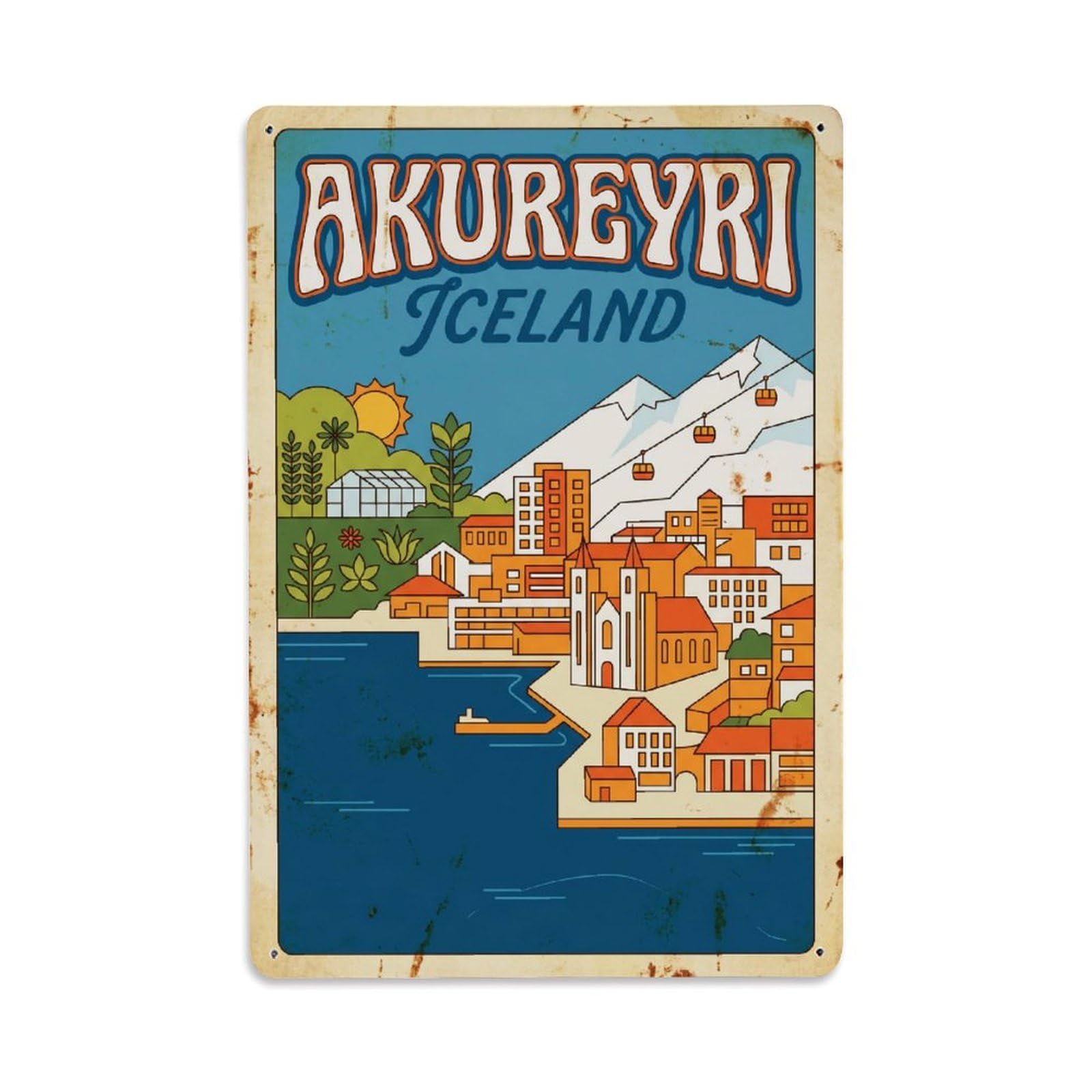 Este 8X12inch Style Vintage Travel Akureyri Iceland Capital Metal Tin Sign