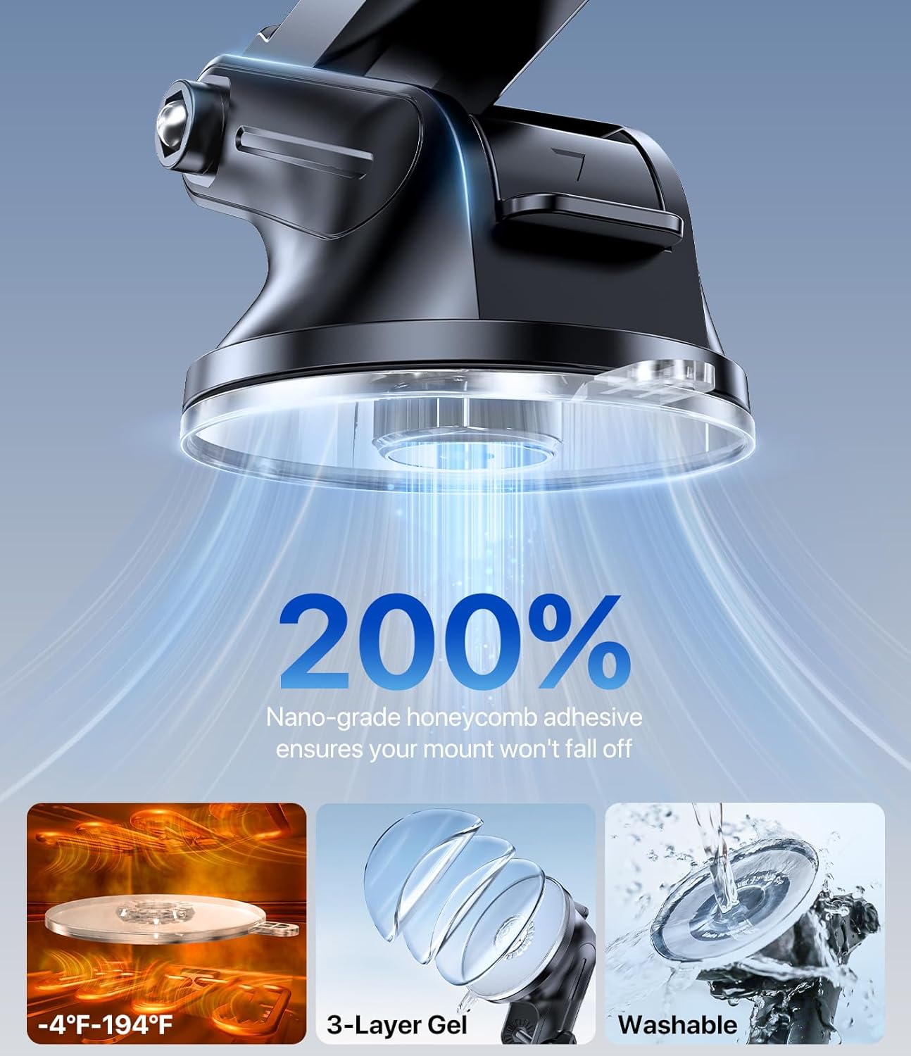 Miracase Car Phone Holder for Cars Dashboard Windscreen Desk, 3in 1 Mobile Phone Mount Automobile Cradle 360° Rotatable Stand GPS Vehicle Mount for iPhone 17 16 15 Pro Plus Max 14 13 12 11Samsung - 3