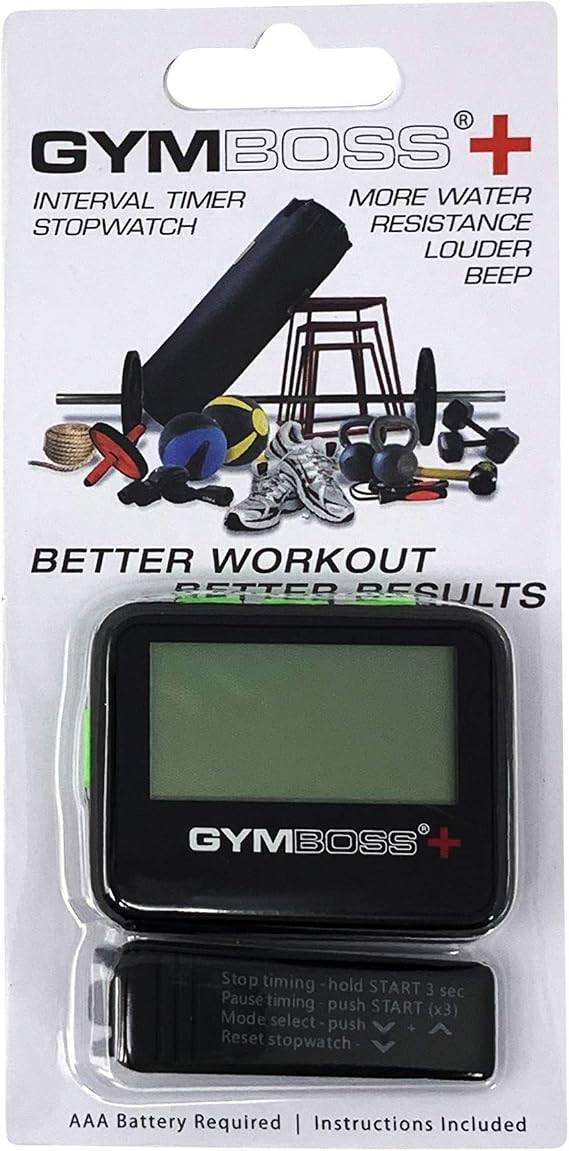 Gymboss Plus Interval Timer and Stopwatch and Gymboss Strap - Bundle (Black with Green Buttons)
