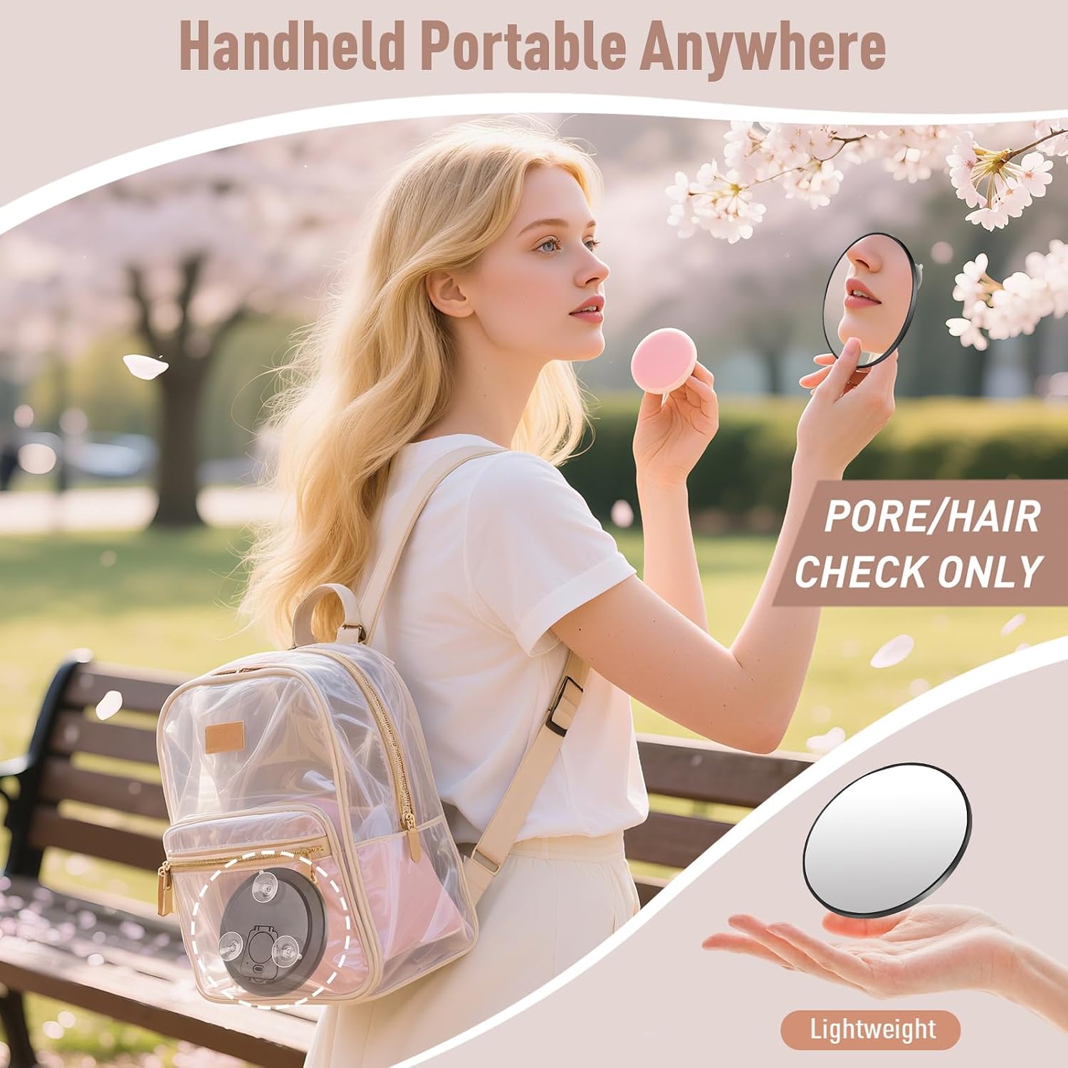5" 40x Magnifying Makeup Mirror with Suction Cup,Compact Travel Size Vanity Mirror with Ring,40X Powerful+ Magnification Concave Mirror for Detailed Checking,Mid-size Portable Handheld Mirror