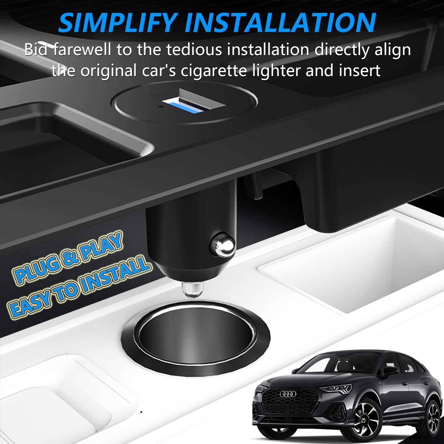 Wireless Car Charger for Audi Q3 2019-2022/Q3 Sportback 2020-2022/RS Q3 Sportback 2020-2022, 15W Qi Fast Charging Phone Charger Pad with QC3.0 USB Port for iPhone 12/13/13Pro Galaxy S22/S21