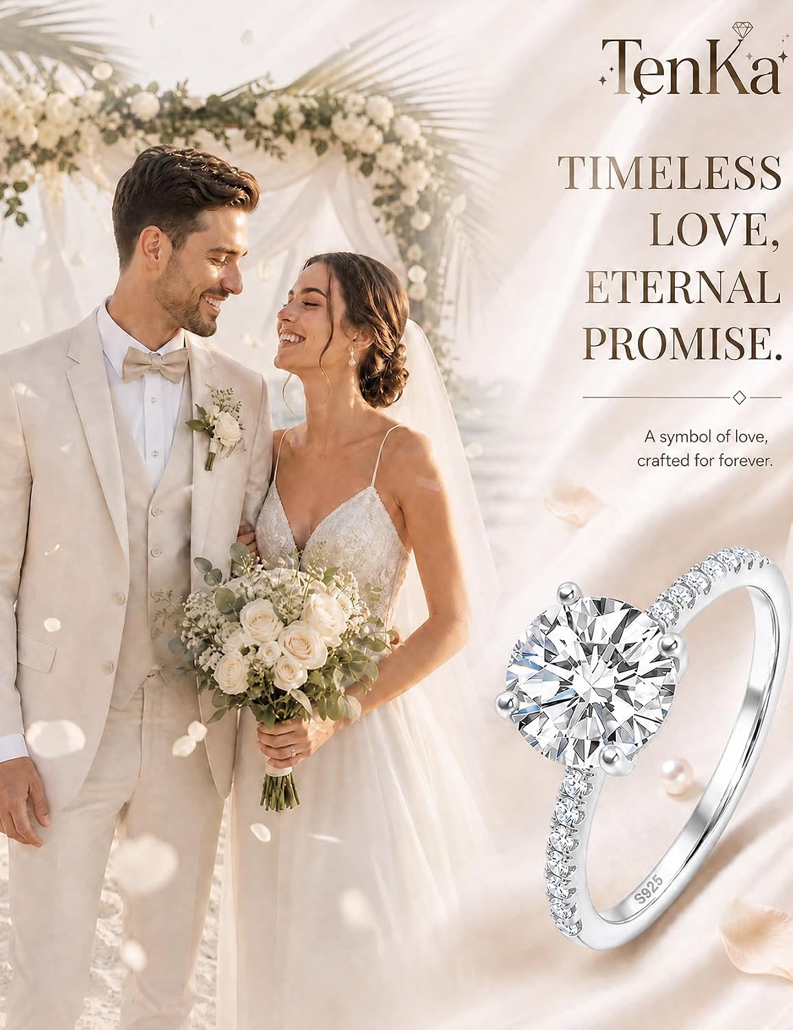 TenKa 1/2/3/4/5CT Engagement Rings for Women, 925 Sterling Silver Round Cut Solitaire Cubic Zirconia CZ Wedding Bands, Travel Promise Rings for Her Size 4-11