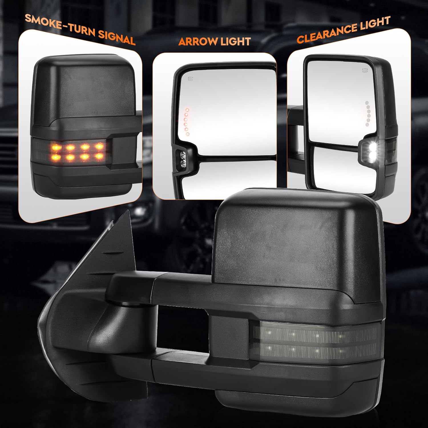 Youxmoto Towing Mirrors fit for 2007-2013 for Chevy for GMC; Silverado Sierra 1500/ 2500HD/ 3500; Suburban/Avalanche/Yukon Pickup Truck Mirrors, Heated, Manual Folding& Telescoping; Black