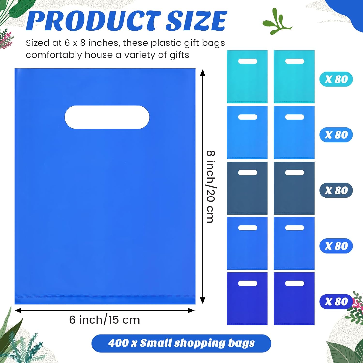 Sinload 400 Pcs Small Plastic Gift Bags 6 x 8 Inch, Goodie Bag Bulk for Candy Jewelry Treat Snack Craft, Small Party Favor Bags with Handles for Birthday Wedding Party and Festive Events(Blue Series)