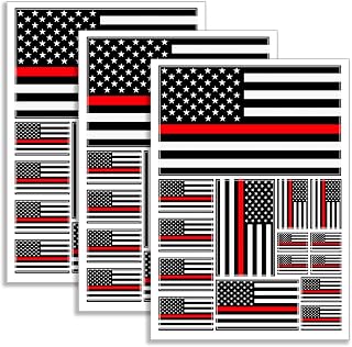 QQSD Thin Red Line American Firefighter Flag Sticker Decal in Multiple Sizes - Honoring Law Enforcement Officers Stickers, 3 Pack, 11.7 x 8.3 Inches