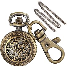 Tiong Star Hollow Design Mens Quartz Pocket Watch, Vintage Souvenir Gift Keychain and Chain Dual-Use Pocket Watch
