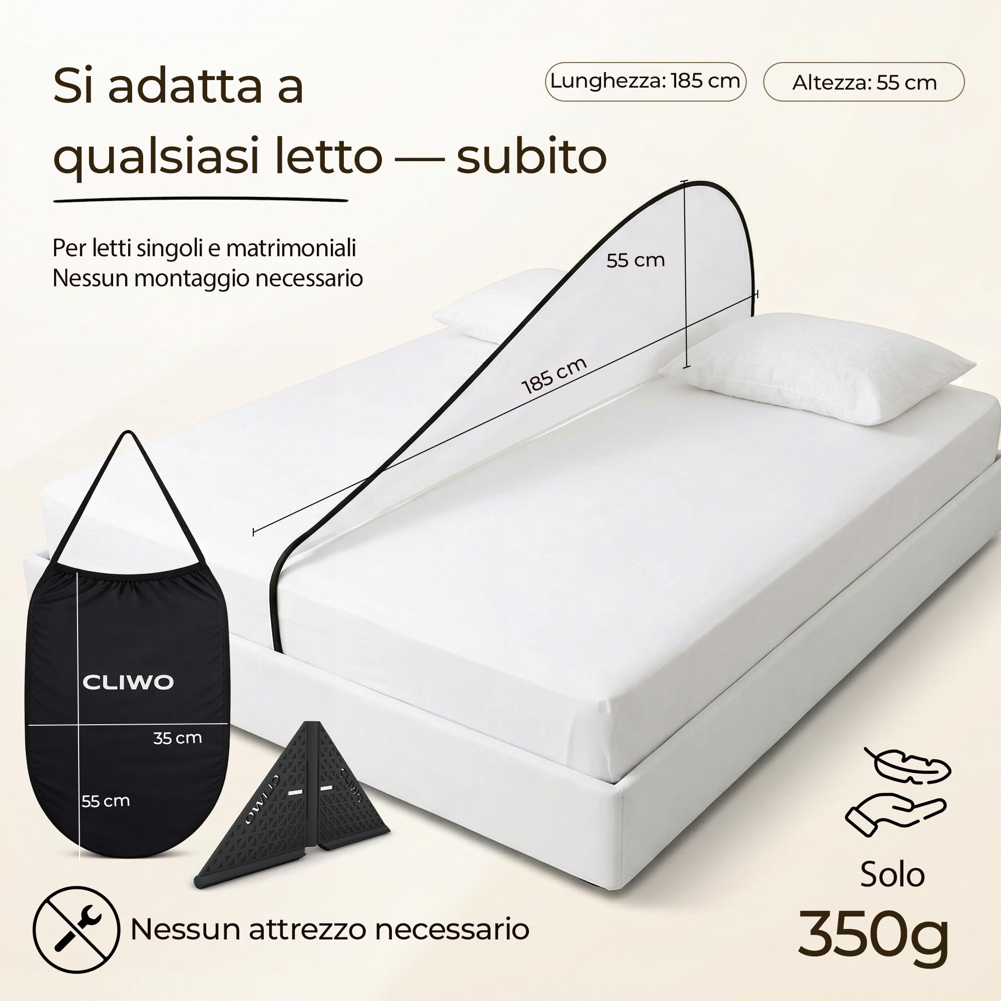 Divisorio Letto Portatile – Separatore per Letto Matrimoniale e Singolo | Privacy e Comfort per Dormire Meglio | Ultraleggero (400 g) | Facile da Montare | Ideale per Viaggi, Hotel, Famiglia