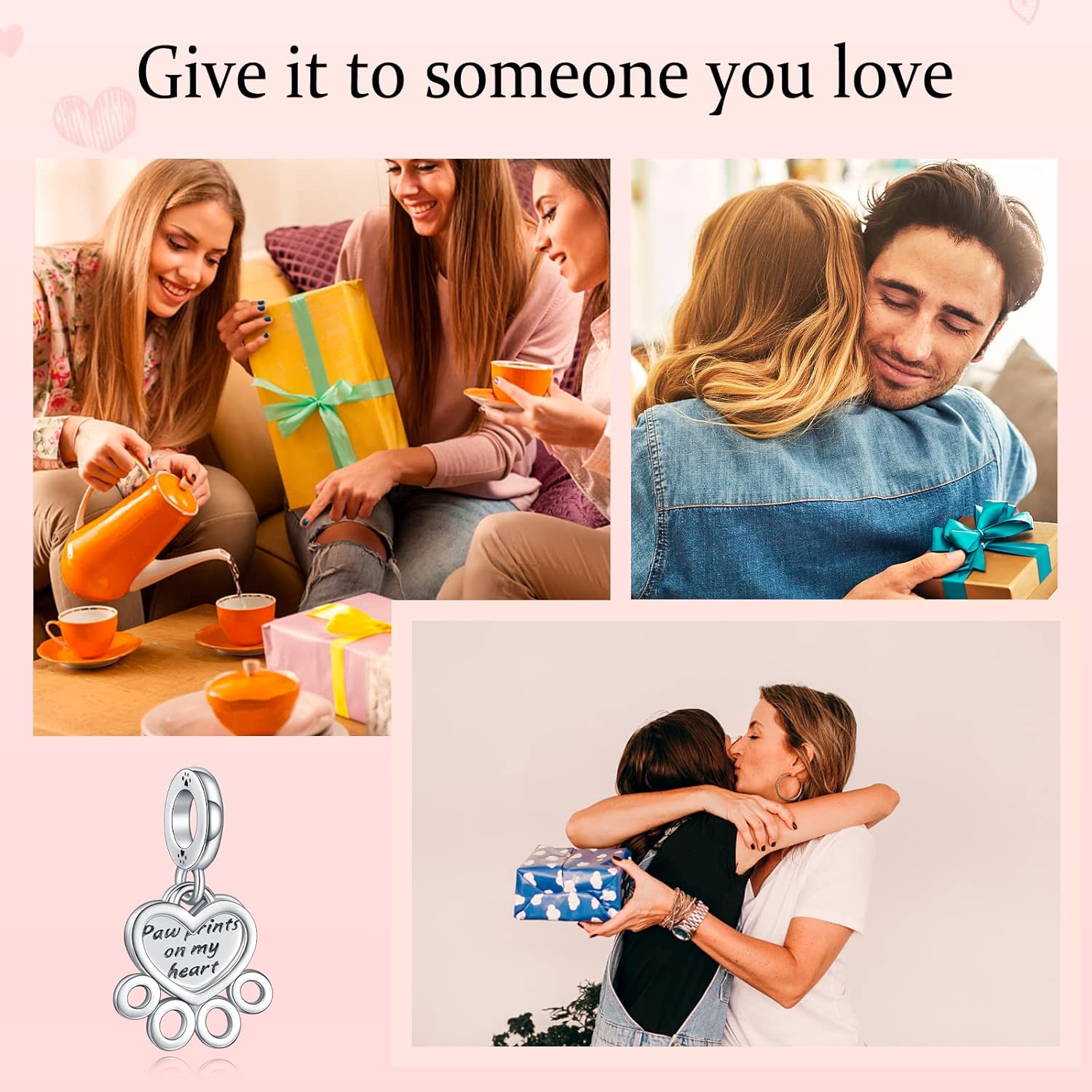 Heart and Paw Prints Dangle Charms 925 Sterling Silver Pendants for Bracelets - Image 7