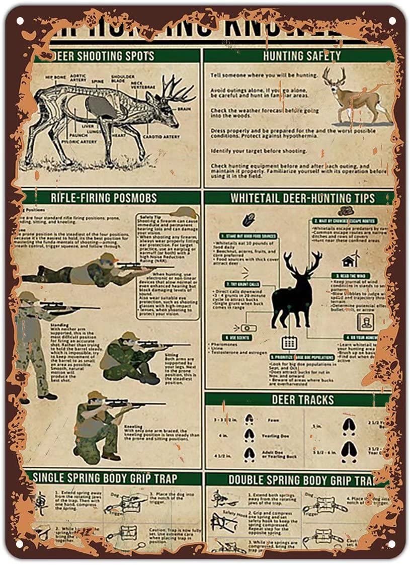 Xiddxu Tin Sign Vintage Wall Poster Retro Metal Deer Hunting Knowledge Metal Poster Plaques For Home Living Room Kitchen Cafe Bar Wall Decor Tin Sign Metal Signs Vintage 8X12 Inch Vintage Wall Home Decor