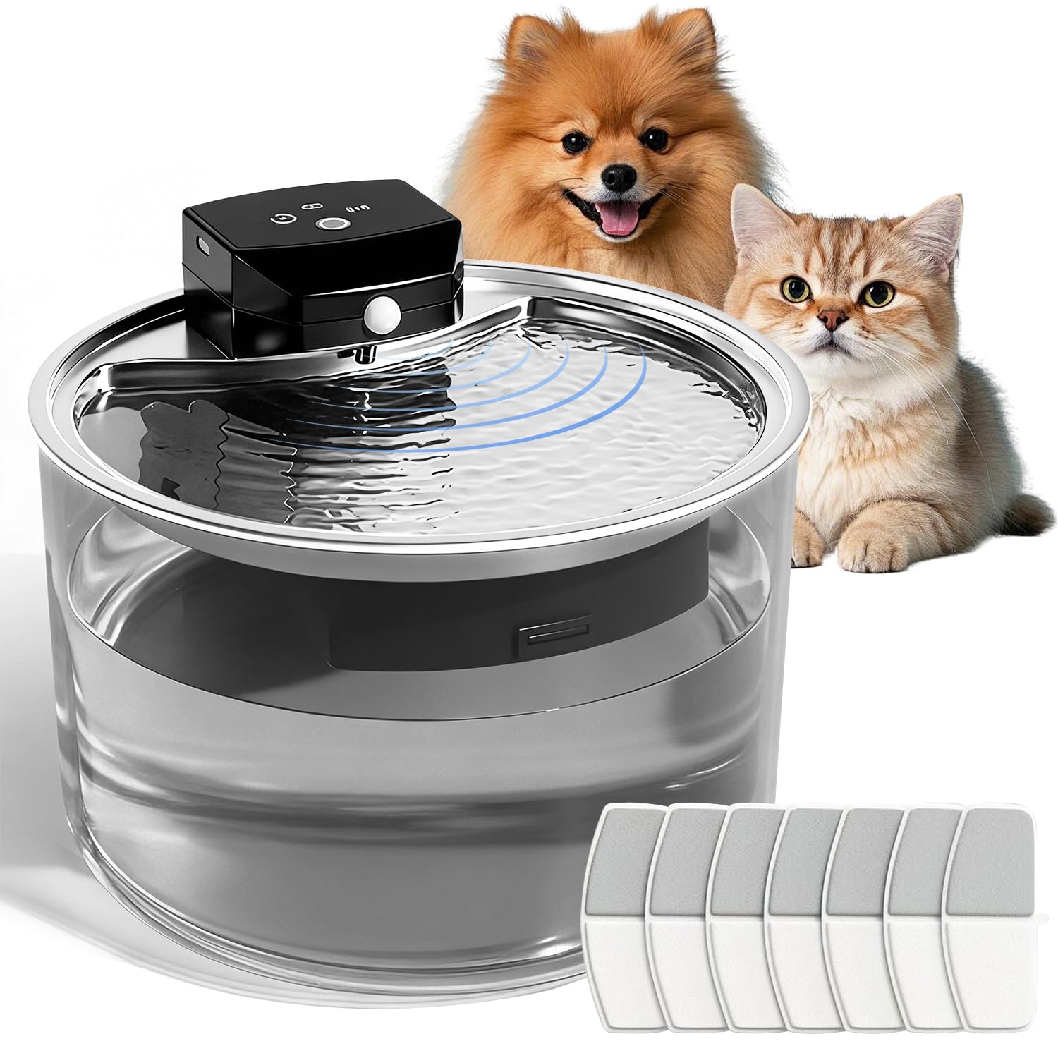 Fuente de Agua Inalámbrica para Gatos y Perros Pequeños – 3L Cuenco de Acero Inoxidable, Batería 3000mAh y Sensor de Movimiento – Bebedero Automático con Sistema de Filtración de 7 Etapas y Bomba Sile