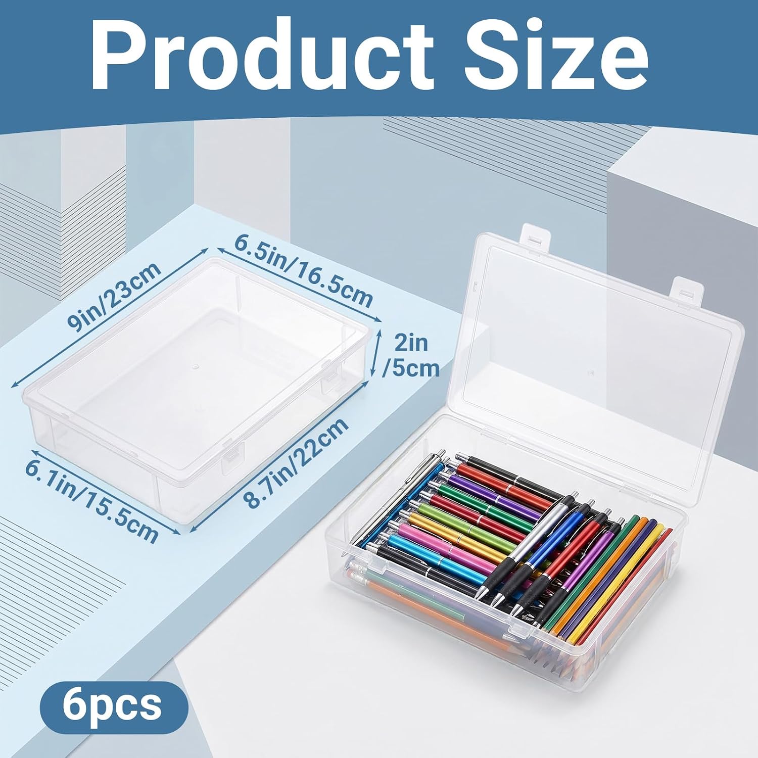 MAQUITA 6 Pcs Board Game Storage Containers, 8.7 x 6.1 x 1.8 Inches Small Plastic Boxes with Hinged Lids, Clear Plastic Craft Storage Cases, Transparent Organizer for Beads, Pencils, Cosmetics