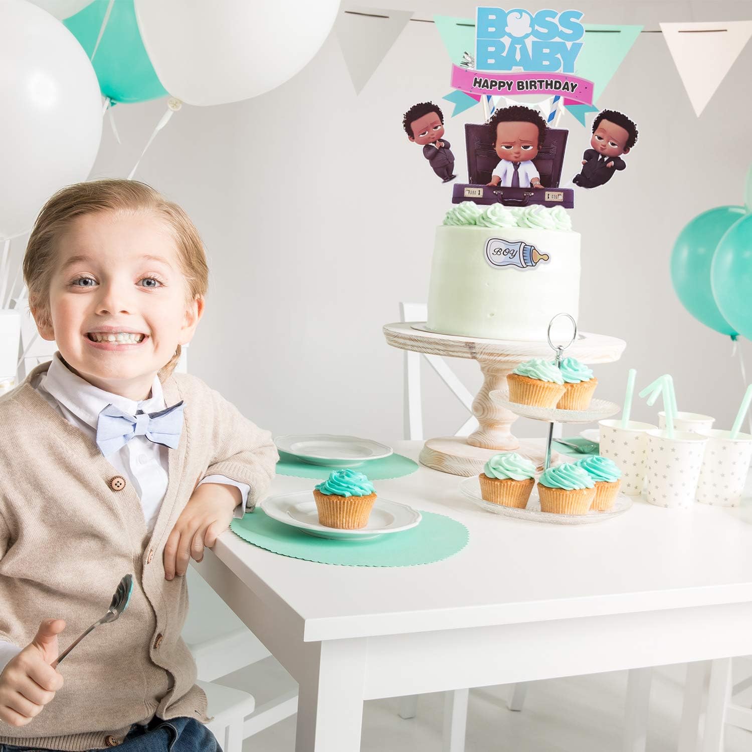 Decoration De Gateau Pour Bebe Boss Baby Happy Birthday Cake Topper Pour Fete D Anniversaire Fete Prenatale Garcon Amazon Fr Epicerie