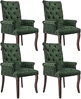 Vista 18 de Juego de 6 sillas de comedor tapizadas, sillas decorativas con respaldo copetudo, sillas de comedor modernas de tela de felpilla con brazos y patas