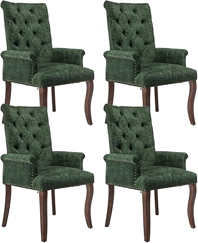 Miniatura 18 de Juego de 6 sillas de comedor tapizadas, sillas decorativas con respaldo copetudo, sillas de comedor modernas de tela de felpilla con brazos y patas