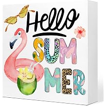 Funny Summer Desk Decor,Hello Summer Wooden Box,Swimming Pool Wooden Decorations,Summers Decorations for Home Shelf Table Decor