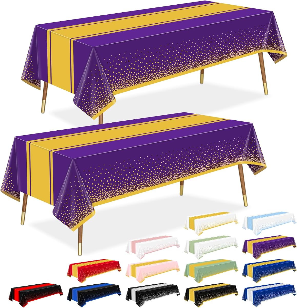 LANLISA Purple and Gold Tablecloth Graduation Decorations 2025 2 Pack, Disposable Plastic Table Cloths for Birthday Masquerade Retirement Party Decor